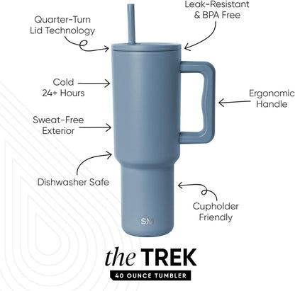 Simple Modern 40 oz Trek Tumbler with Handle and Straw Lid | Cup Holder Friendly Insulated Stainless Steel Travel Mug | Sea Glass Sage - Colors A