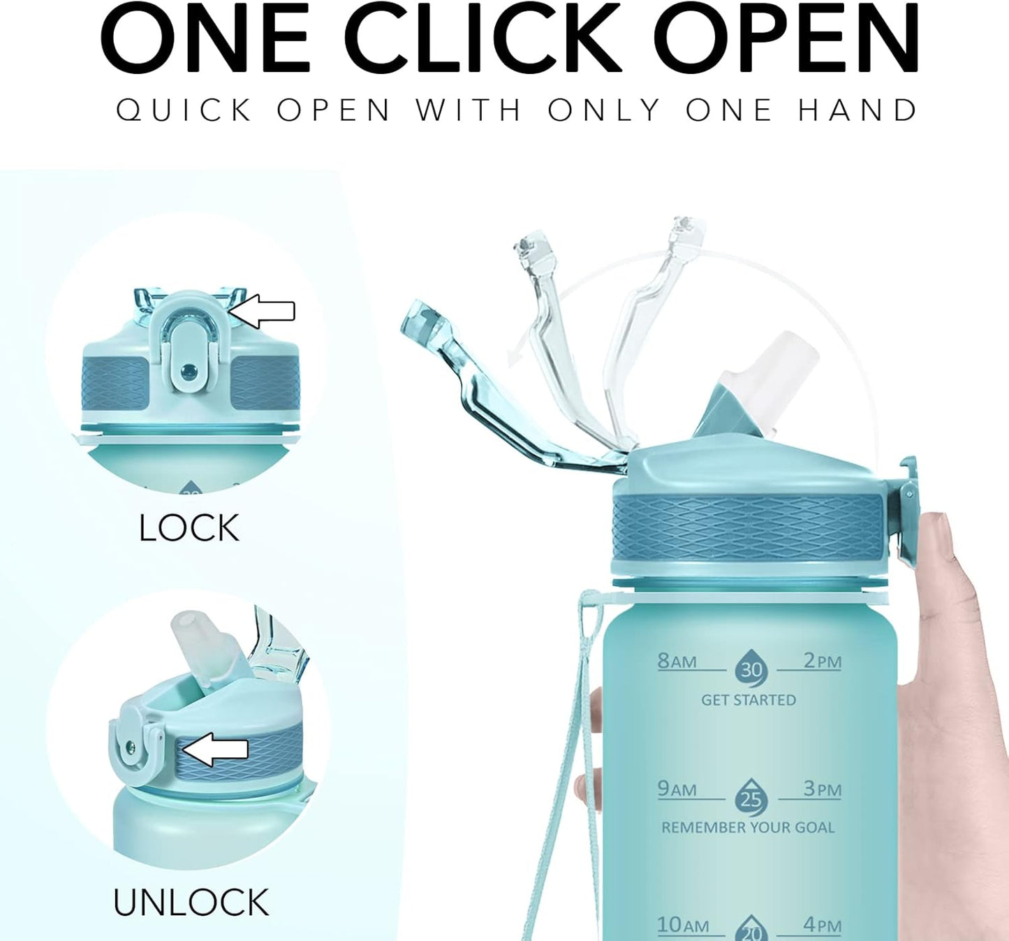 Hyeta 32oz Water Bottles with Straw - Stay Motivated and Hydrated with Convenient Times to Drink Markings, Durable, Leak-proof