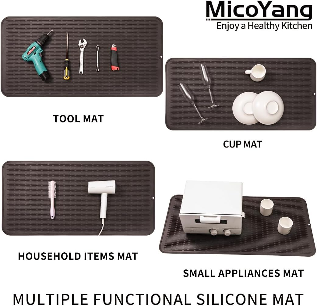 MicoYang Silicone Dish Drying Mat for Multiple Usage,Easy clean,Eco-friendly,Heat-resistant Silicone Mat for Kitchen Counter,Sink,Bar,Bottle,or Cup Green M 17 inches x 6 inches