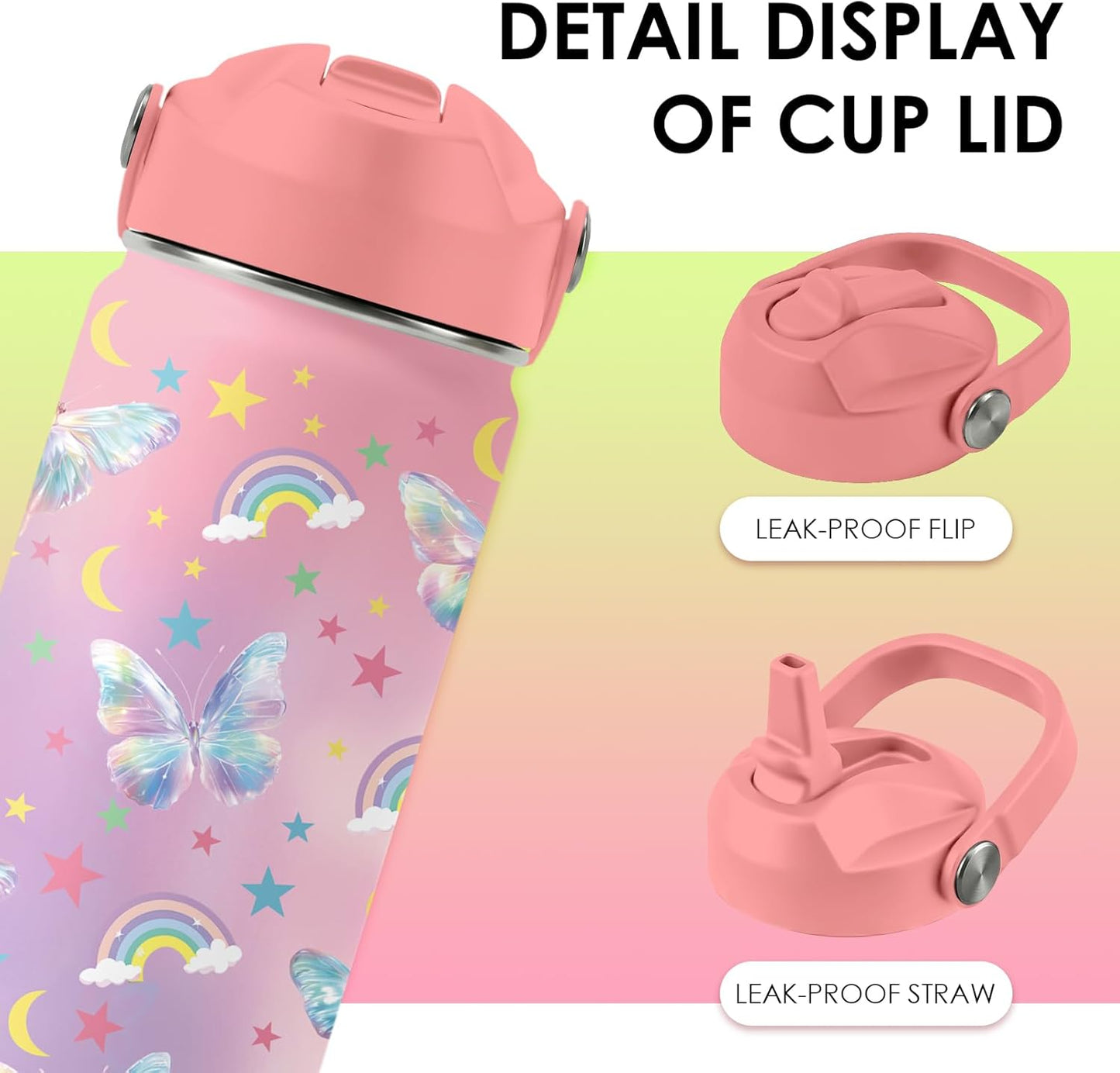 Strawberry Gifts for Kids - 16oz Pink Kids Water Bottle with Straw Lid, Stainless Steel Insulated Water Bottle, Leakproof, BPA-Free, for Girls, School, Strawberry Lover Children Birthday Gift Cup(1pc)
