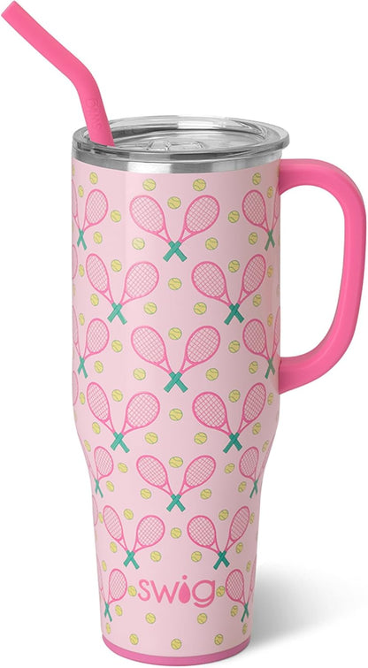 Swig Life 40oz Mega Mug, 40 oz Tumbler with Handle and Straw, Cup Holder Friendly, Dishwasher Safe, Extra Large Insulated Tumbler, Stainless Steel (Pickleball)