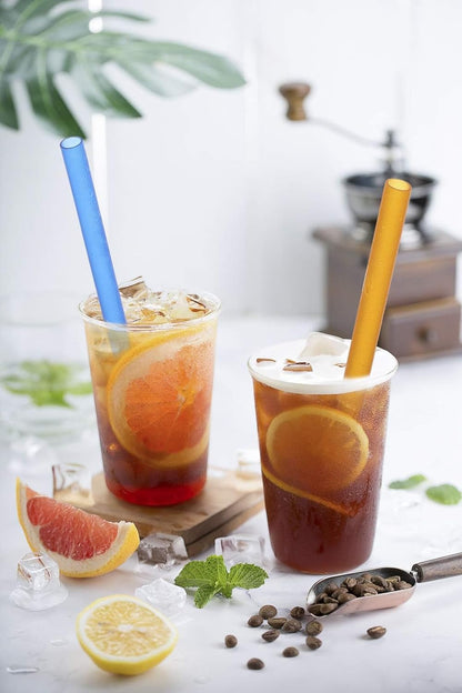 [Angled Tips] 8 Pcs Reusable Jumbo Wide Boba Straws & Smoothie Straws, Multi Colors Reusable Straw, BPA FREE Food-Grade Tritan Plastic Straw for Bubble Tea(Tapioca Boba Pearls) Milkshakes w/ 2 Brushes