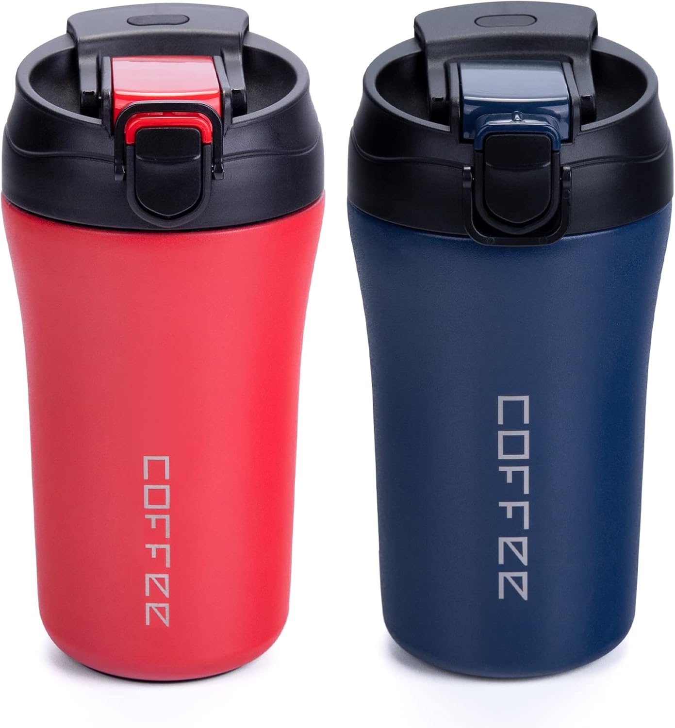 14 oz Travel Coffee Mug, 2 Pack Vacuum Insulated Coffee Travel Mug Spill Proof with Lid and Straw, Stainless Steel Reusable Coffee Tumbler for Hot and Cold Drinks, Gift for Men and Women(Black Grey)