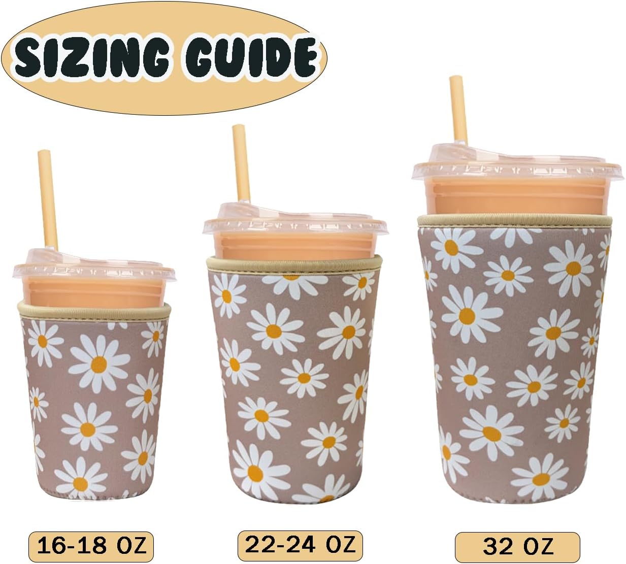 Reusable Insulated Neoprene Iced Coffee Cup Sleeve, Durable Drink Sleeve for Cold Beverages, Beverage Holder for Iced Coffee, Floral Checkers
