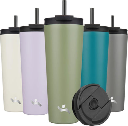 Konokyo 30 OZ Insulated Tumbler with Lid and 2 Straws Stainless Steel Water Bottle Vacuum Travel Mug Coffee Cup,Pastel Sunset