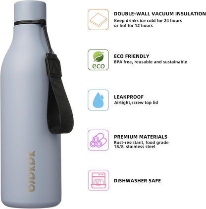 BJPKPK Insulated Water Bottles, 18 oz Stainless Steel Metal Water Bottle with Strap, BPA Free Leak Proof Jugs, Mugs, Flasks, Reusable Thermal Flasks for Sports & Travel, Black - Colors B