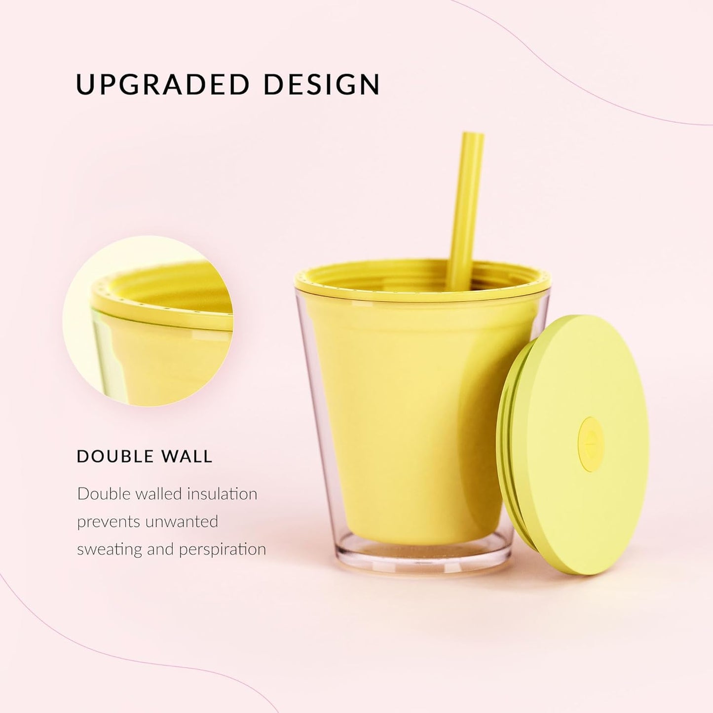 Maars Classic Acrylic Tumbler with Lid and Straw | 16oz Premium Insulated Iced Coffee Cups, Double Wall Reusable Plastic Cups - Clear, 2 Pack
