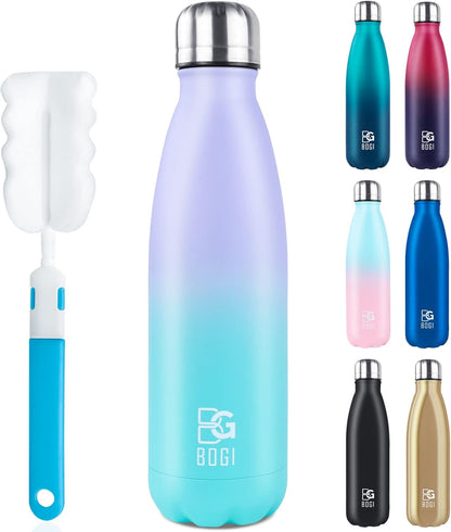 BOGI 17oz Insulated Water Bottle Double Wall Vacuum Stainless Steel Water Bottles, Leak Proof Metal Sports Water Bottle Keeps Drink Hot and Cold - Perfect for Outdoor Sports Camping Biking (Purple)