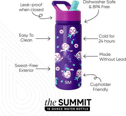 Simple Modern Disney Minnie Mouse Kids Water Bottle with Straw Lid | 14oz Insulated Stainless Steel Kids Tumbler & Spill Proof Toddler Cup for School, Girls, Boys | Summit | Minnie Mouse Fun - Colors A
