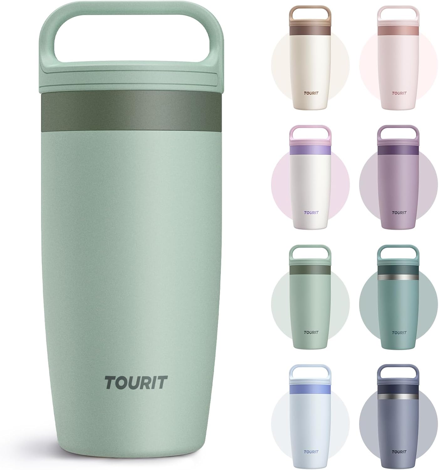 TOURIT Travel Coffee Mug 16 oz, Leakproof 2-Part Drink Lid Coffee Tumbler Cup, Insulated Stainless Steel Travel Mug, Dishwasher Safe Reusable Water Bottle, BPA-Free Coffee Mug,Dark Green