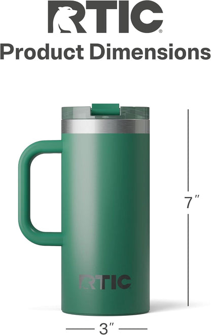 RTIC 20oz Road Trip Travel Mug with Lid and Handle, Ceramic Lined, Insulated, Stainless Steel, Metal, Double Wall Vacuum-Insulation, Portable Coffee, Tea Cup for Hot and Cold Drink, Black