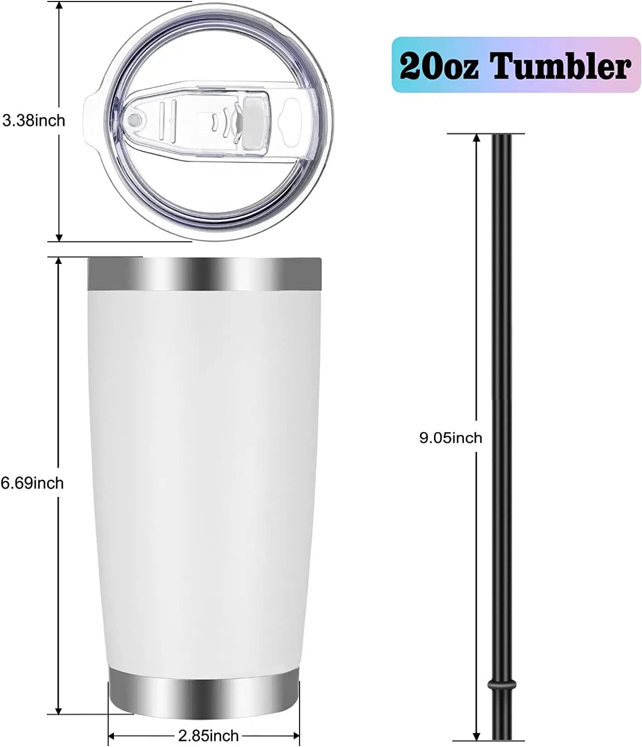 VEGOND 20oz Tumbler with Lid and Straw Stainless Steel Tumbler Cup Bulk Vacuum Insulated Double Wall Travel Coffee Mug Powder Coated Coffee Cup, Black, 12 Pack