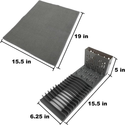 Lily's Home 19" x 15.5" Premium Microfiber Kitchen Counter Mat with Collapsible Rack Absorbent Dish Drying Mat for Sink Dishes Utensils Pots and Pans