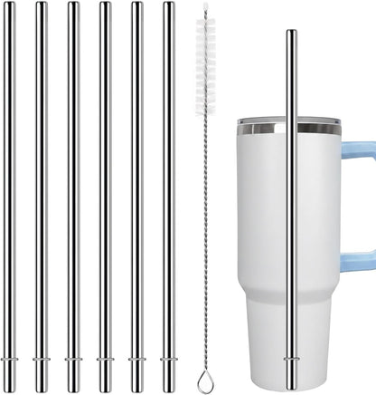 10.5 Inch Stainless Steel Straws Replacement for Starbucks Cold Cup Venti 24 oz, 6 PCS Straight Reusable Metal Straw with Cleaning Brush, 10.5" X 0.31" Compatible with Starbucks Tumblers