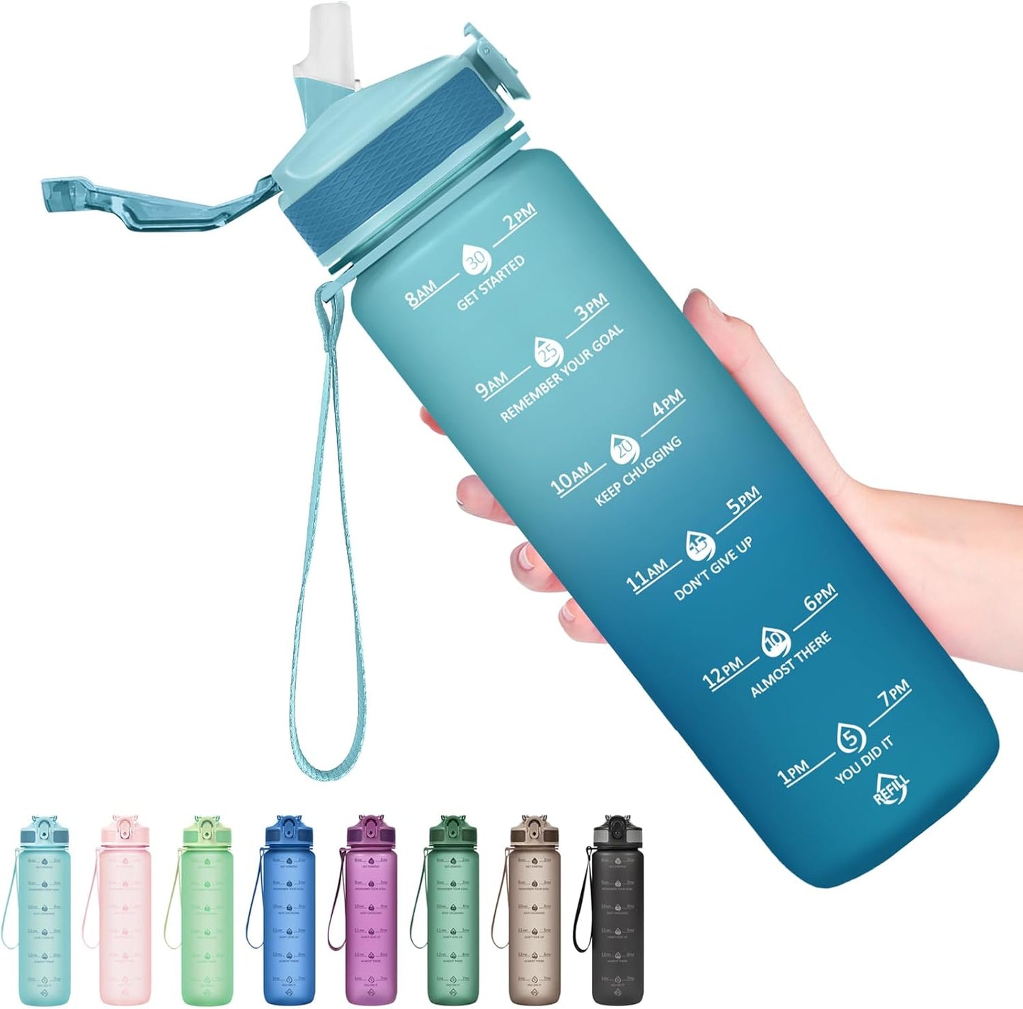 Hyeta 32oz Water Bottles with Straw - Stay Motivated and Hydrated with Convenient Times to Drink Markings, Durable, Leak-proof
