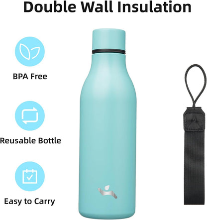 Konokyo Insulated Water Bottle with Strap,18 oz Double Wall Stainless Steel Vacuum Bottles Metal Water Flask,Macaron Green - Colors B