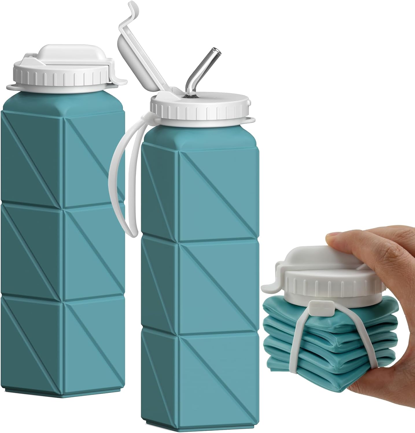 BEAUTAIL Collapsible Water Bottles 20.6oz, Silicone Foldable Portable Travel Water Bottle, Lightweight Reusable Leakproof for Traveling Camping Hiking Cycling Yoga Sports Outdoor