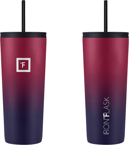 IRON °FLASK Classic Tumbler - Vacuum Insulated Stainless Steel Water Bottle, Double Walled, Drinking Cup, Insulated Travel Mug (Cobalt, 24 oz Solid Lid)