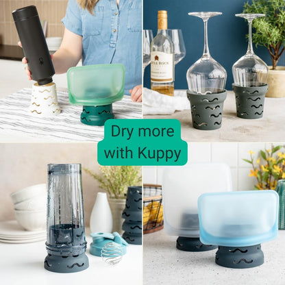 Kuppy Silicone Water Bottle Drying Rack - Fast-Dry Bottle Dryer for 20-64oz Cups - Reusable Food Storage Bag Drying Rack - Compatible with Stanley, Owala, Stasher (Gray, 4-Pack)