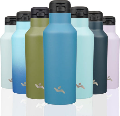 Konokyo Insulated Water Bottle with Straw,25 OZ Double Wall Vacuum Stainless Steel Water Flask with 2 Lids,Black