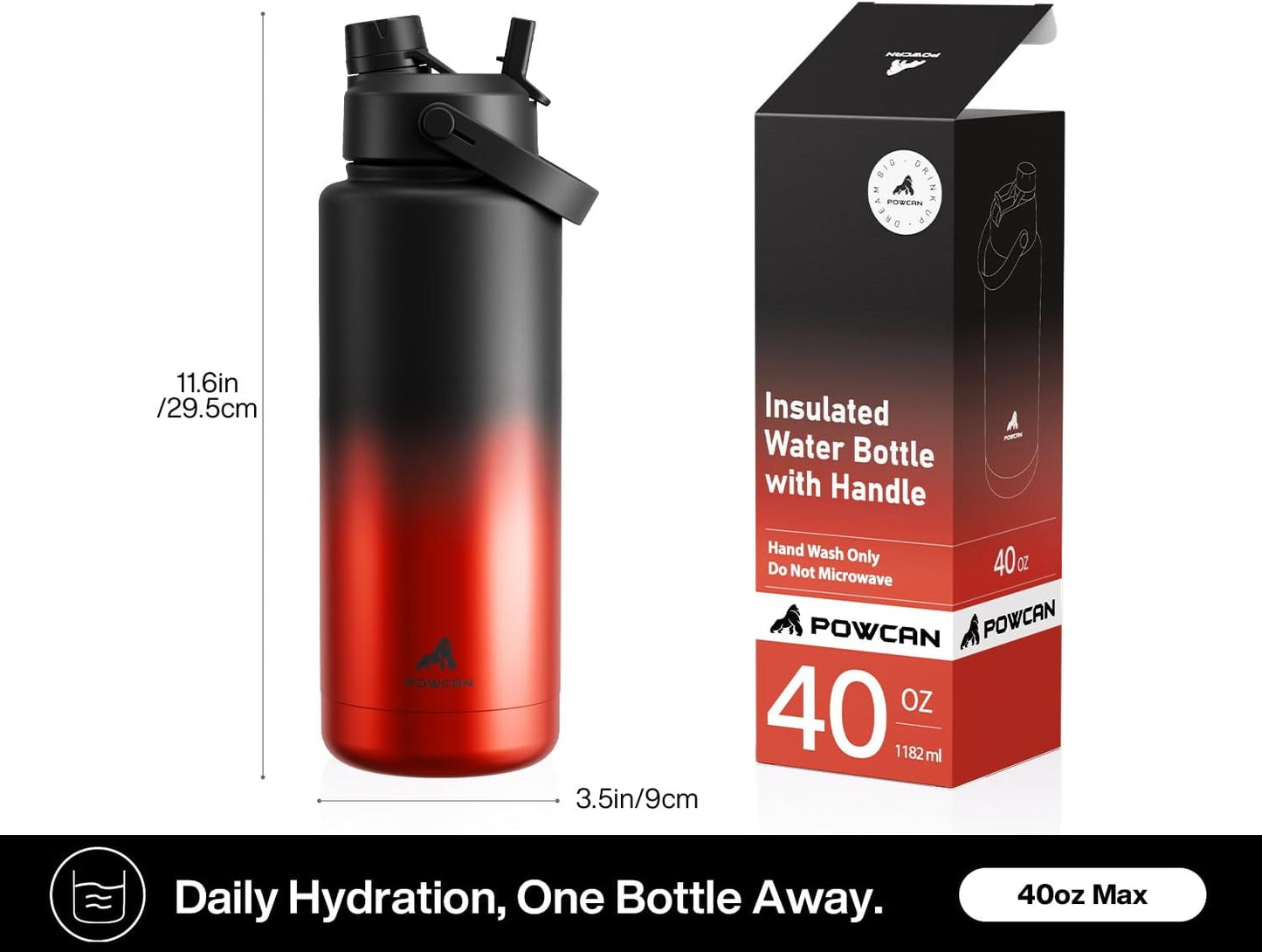 POWCAN 26 oz Insulated Water Bottle with 2-in-1 Straw and Spout Lid, Keep Cold 24H, Leak-Proof, Fits in Car Cup Holder, Stainless Steel Water Bottle for Sports, Travel, and School (Mint)
