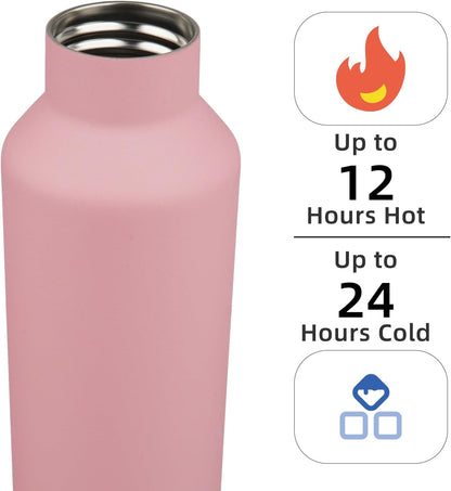 Konokyo Insulated Water Bottle with Straw,25 OZ Double Wall Vacuum Stainless Steel Water Flask with 2 Lids,Black