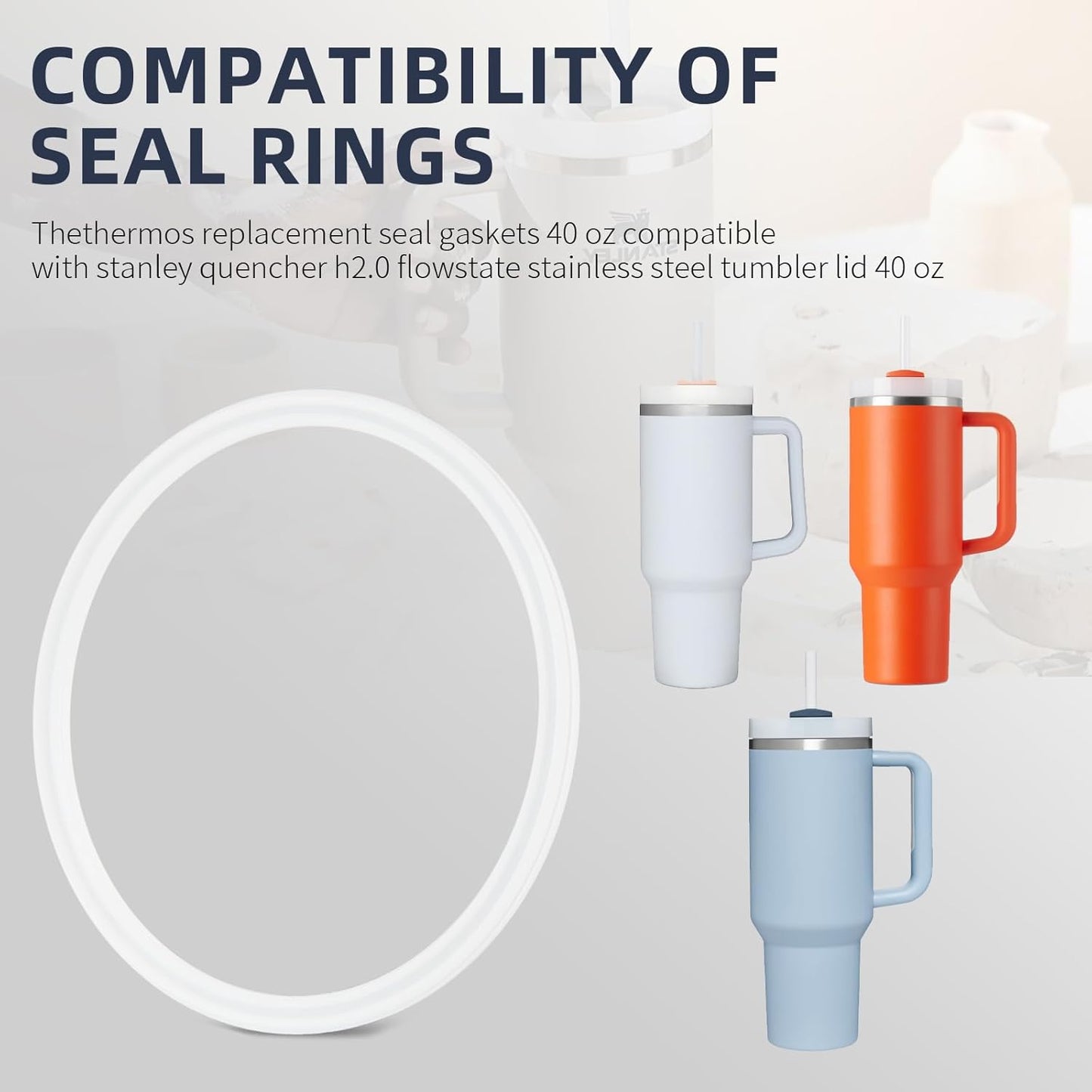 Cup Lid Seal Gasket Replacement Parts 40 oz, Thermos Lid Silicone Seal Ring Not Rubber Compatible with Stanley Quencher H2.0 FlowState Stainless Steel Tumbler Lid 40 oz, 6 Pcs