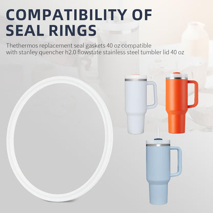 Cup Lid Seal Gasket Replacement Parts 40 oz, Thermos Lid Silicone Seal Ring Not Rubber Compatible with Stanley Quencher H2.0 FlowState Stainless Steel Tumbler Lid 40 oz, 6 Pcs
