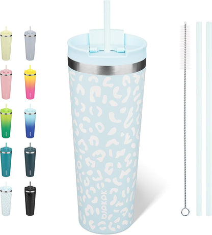 BJPKPK 22oz Insulated Tumbler With lid And Straw Stainless Steel Tumblers Travel Coffee Mug Reusable Thermal Cup,Sky