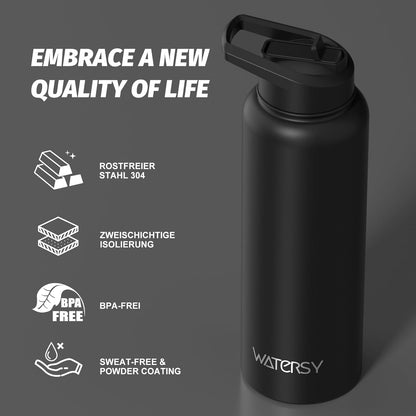 40oz Insulated Water Bottle (Cold for 48 Hrs),BPA Free&Leak Proof,Stainless Steel Water Flask,Water Jug with Straw Spout Lids for Gym,Hiking,Travel,Black Blue