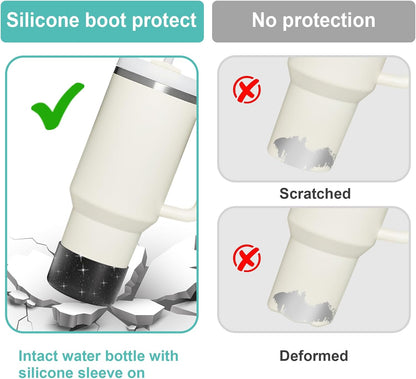 Airboat Upgrade 2PCS Protective Silicone Boot Bumper for Stanley Quencher Adventure 40oz 30oz IceFlow 20oz 30oz Tumbler, Water Bottle Bottom Sleeve Cover Accessories for Stanley Mug Cup(Black)