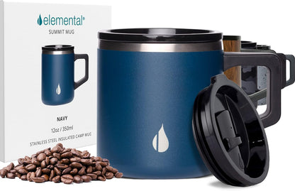 Elemental Insulated Coffee Mug - Triple-Wall Stainless Steel Summit Travel Cup for Hot and Cold Drinks - Thermal Coffee Mug with Lid and Handle for Camping, Office & Travel 16oz - Rainbow Speckle