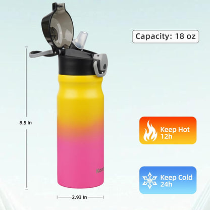 Konokyo 18 oz Insulated Water Bottle with Straw Lid, Stainless Steel Vacuum Sports Water Bottle, Leak-Proof Reusable Metal Flask with Carry Loop, BPA-Free Travel Bottle for Gym, School, Office