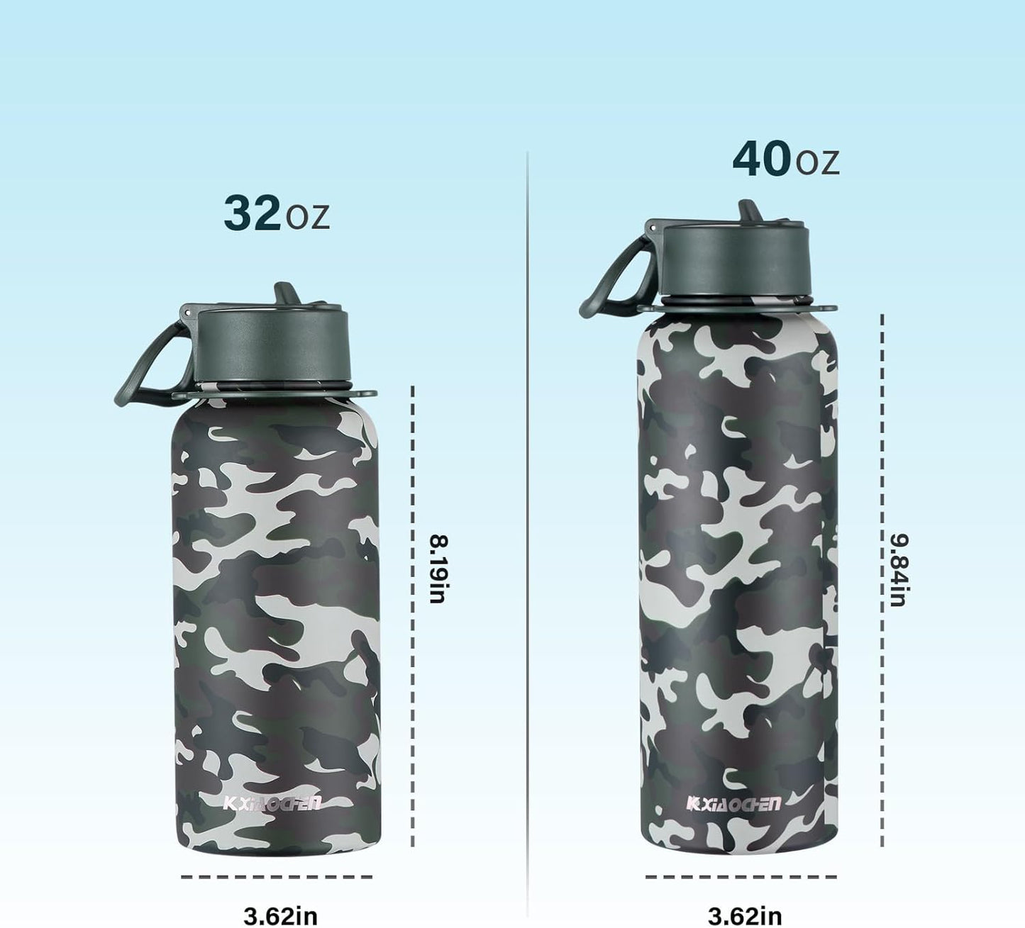 KXIAOCHEN Insulated Water Bottle With Strap, Cold For 48 Hrs Leak Proof, Triple Wall Stainless Steel Sports Water Bottle With Straw And Spout Lid For Gym Hiking Travel