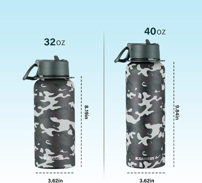 KXIAOCHEN Insulated Water Bottle With Strap, Cold For 48 Hrs Leak Proof, Triple Wall Stainless Steel Sports Water Bottle With Straw And Spout Lid For Gym Hiking Travel