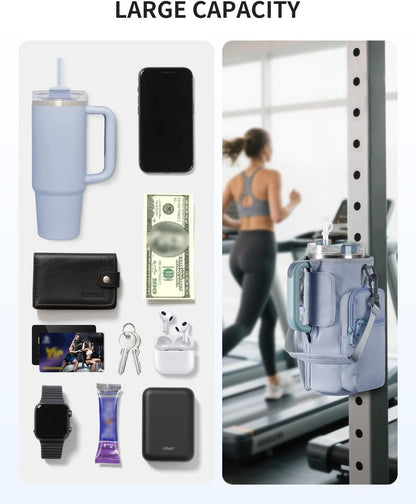 sportsnew Magnetic Gym Bag for Women Men, Crossbody Insulated Cup Sleeve Water Bottle Carrier Holder with Strap for 40oz Tumbler with Handle, 4 Built-in Magnets Small Gym Bag for Workout, Walking