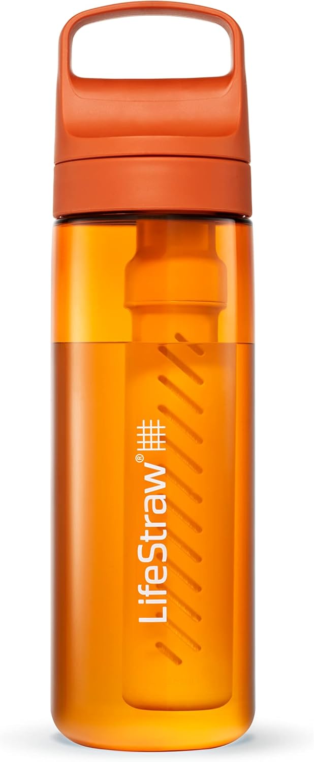 LifeStraw Go Series – BPA-Free Water Filter Bottle for Travel and Everyday use removes Bacteria, parasites and microplastics, Improves Taste, 22oz; Clear