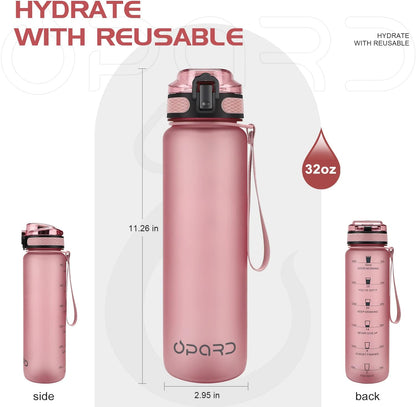 Opard Zip 32oz Plastic Water Bottle Dishwasher Safe, Leakproof Flip-Top Lid, BPA Free Tritan, Wide Mouth Reusable Sports Water Bottle for Gym Hiking Commuting Outdoor Travel and School