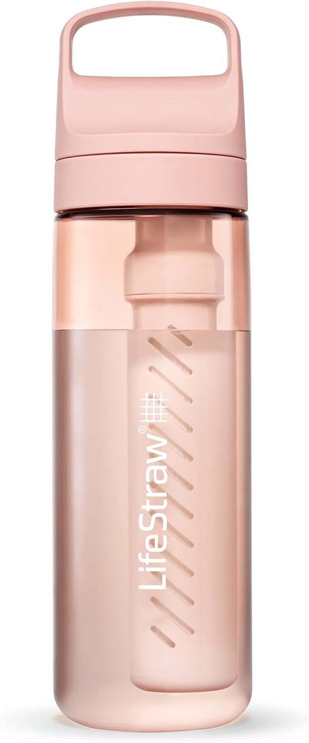 LifeStraw Go Series – BPA-Free Water Filter Bottle for Travel and Everyday use removes Bacteria, parasites and microplastics, Improves Taste, 22oz; Clear