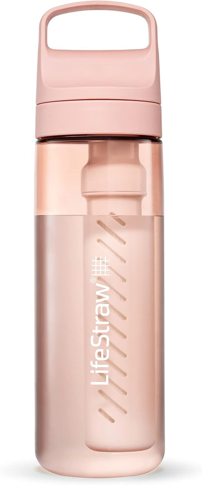 LifeStraw Go Series – BPA-Free Water Filter Bottle for Travel and Everyday use removes Bacteria, parasites and microplastics, Improves Taste, 22oz; Clear