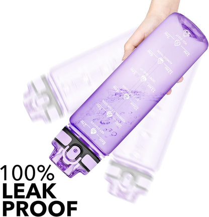32oz Water Bottle with Time Marker, Motivational Drinking Bottle with Strap, BPA-Free Leak-Proof, Encouraging Water Bottle Time to Drink Water for Gym School Office Travel
