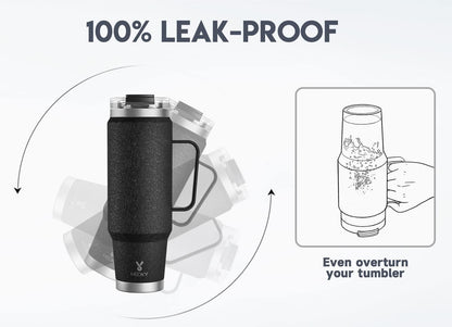 Meoky 32oz Tumbler with Handle, Stainless Steel Travel Mug with 2-in-1 Straw and Sip Lid, Vacuum Insulated Coffee Mug, 100% Leak Proof, Keeps Cold for 24 Hours or Hot for 8 Hours (Sky)