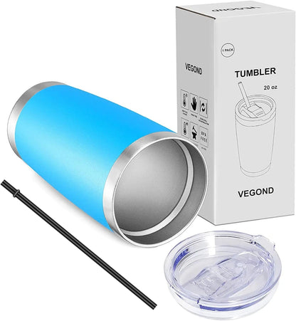 VEGOND 20oz Tumbler with Lid and Straw Stainless Steel Tumbler Cup Bulk Vacuum Insulated Double Wall Travel Coffee Mug Powder Coated Coffee Cup, Black, 12 Pack