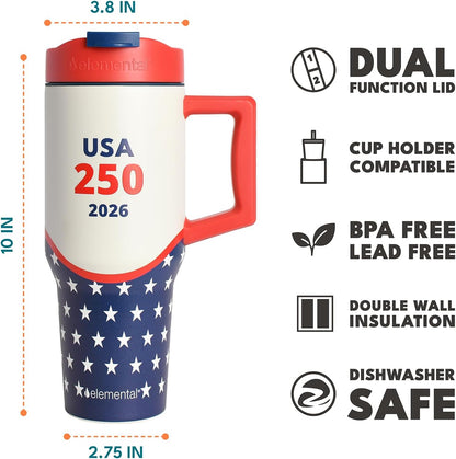 Elemental 32 oz 100% Leak Proof Tumbler with Handle & Straw - Stainless Steel Double Wall Insulated Tumbler for Hot and Cold Beverages - Travel Coffee Mug with Sip & Straw Lid - White - Colors A