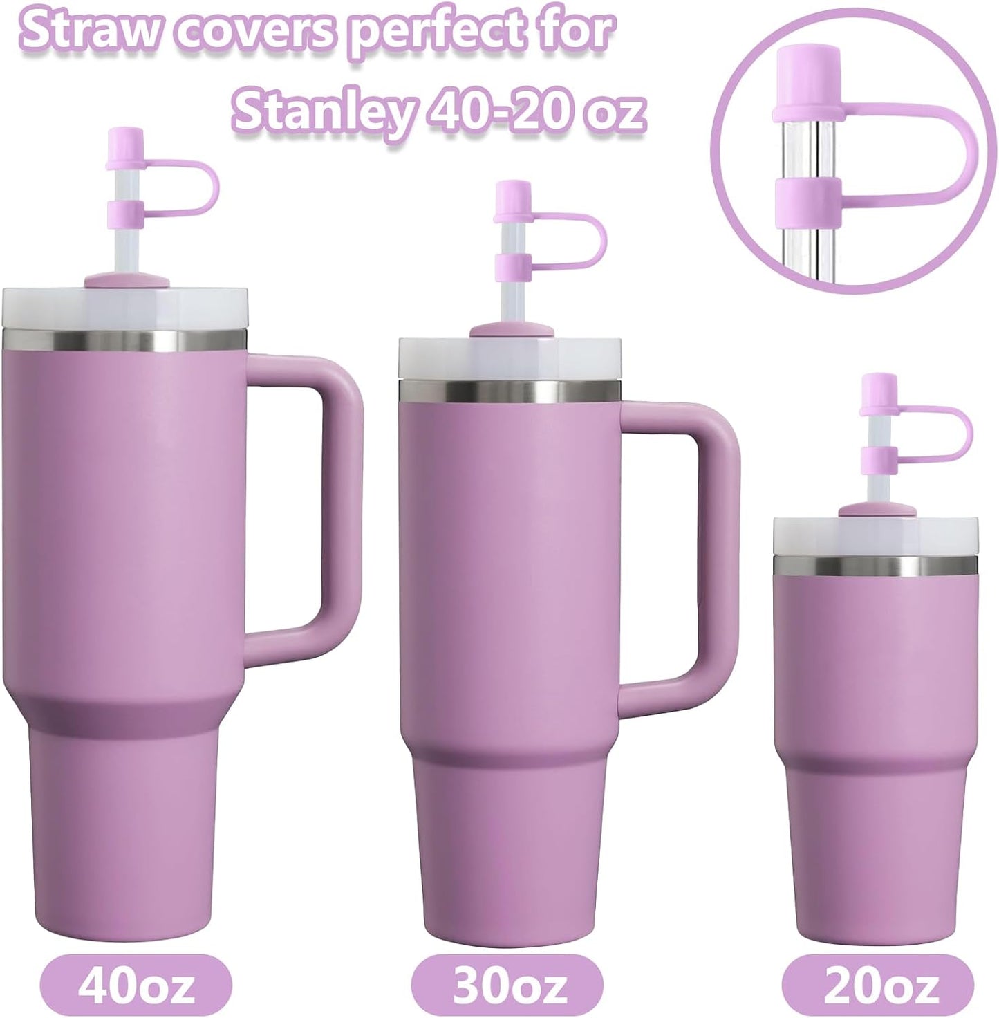 6PCS Silicone Straw Covers Cap Compatible with Stanley Cup 30-40 oz Tumbler with Handle 10mm Straw Toppers，Dust-Proof Reusable Straw Cover for Stanley Cup Accessories (Black)