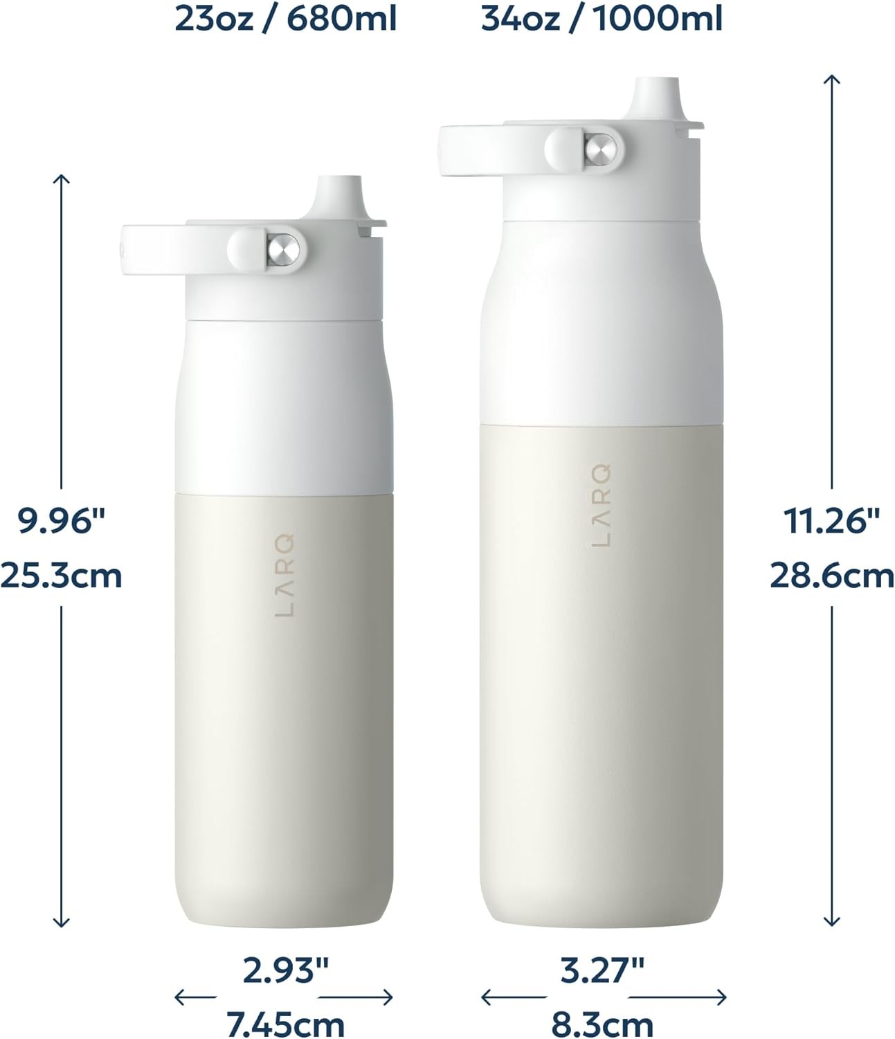 LARQ Swig Top — Insulated Stainless Steel Water Bottle with Straw, Detachable Silicone Handle, Vacuum 24h Cold, BPA-Free Metal Bottle for Gym, Travel, Office, Wide Mouth for Ice — 23 oz, Mojave Dune
