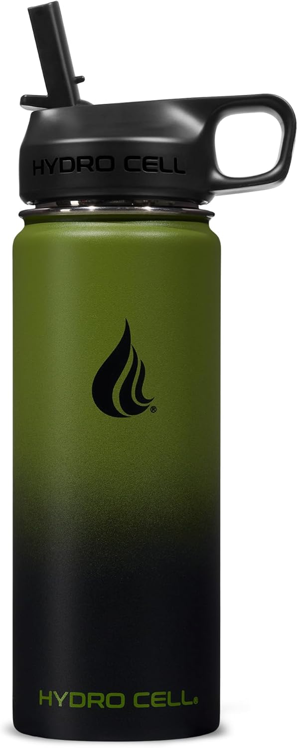 HYDRO CELL Stainless Steel Insulated Water Bottle with Straw - For Cold & Hot Drinks - Metal Vacuum Flask with Screw Cap and Modern Leakproof Sport Thermos for Adults (Neon 18oz)