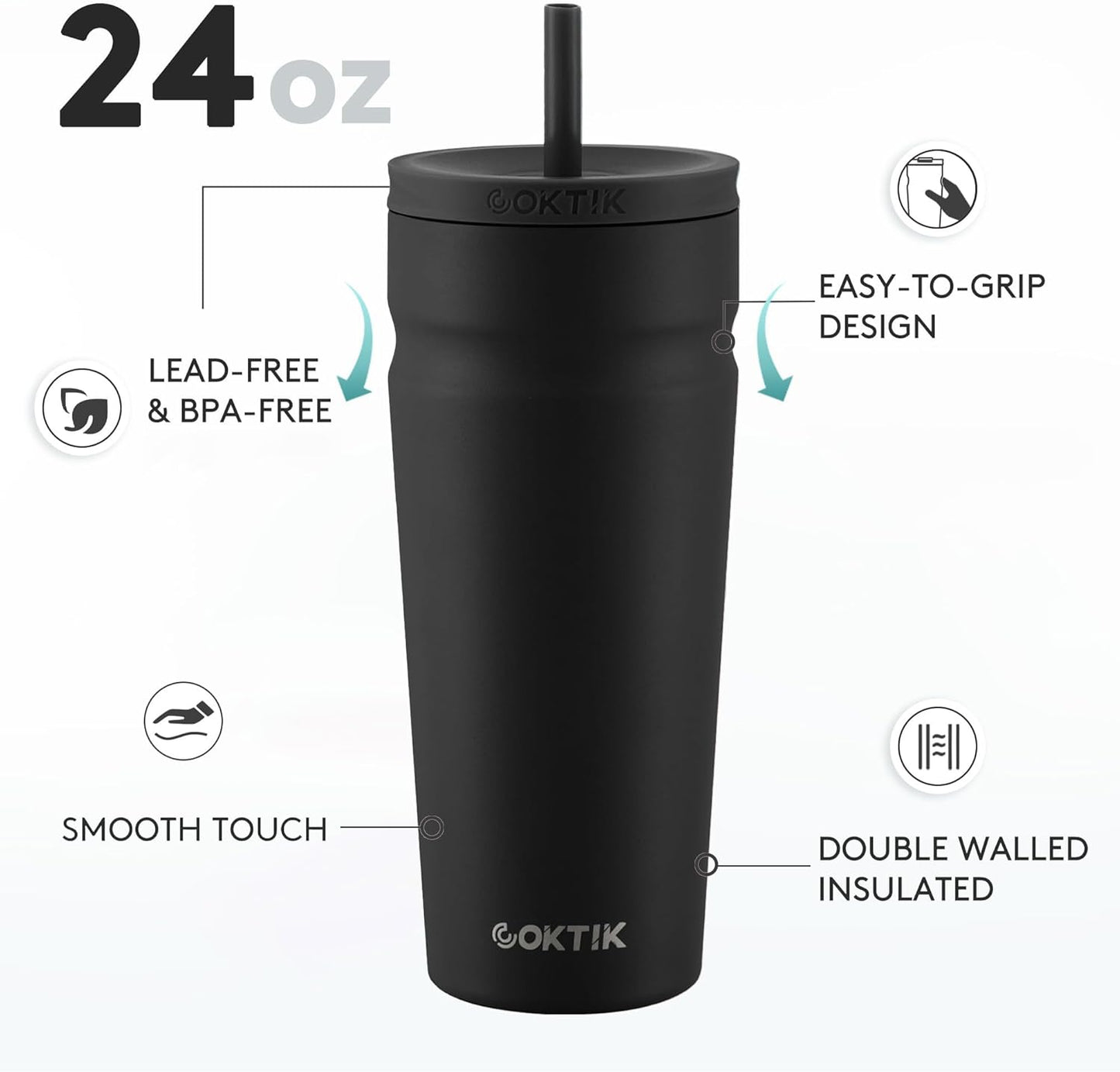 COKTIK 24oz Insulated Tumbler with Lid and Straw Iced Coffee Cup Reusable Stainless Steel Travel Mug Water Bottle Cupholder Friendly for Women Men Her Him (Blush)