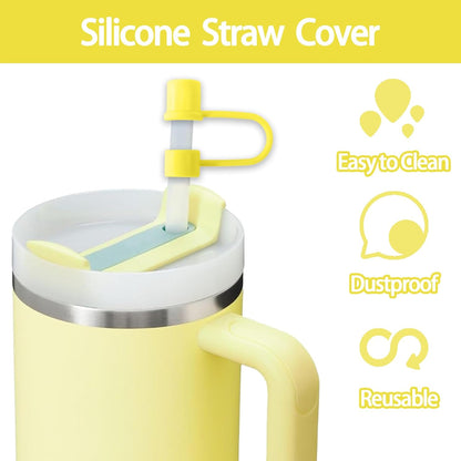 6PCS Silicone Straw Covers Cap Compatible with Stanley Cup 30-40 oz Tumbler with Handle 10mm Straw Toppers，Dust-Proof Reusable Straw Cover for Stanley Cup Accessories (Black)