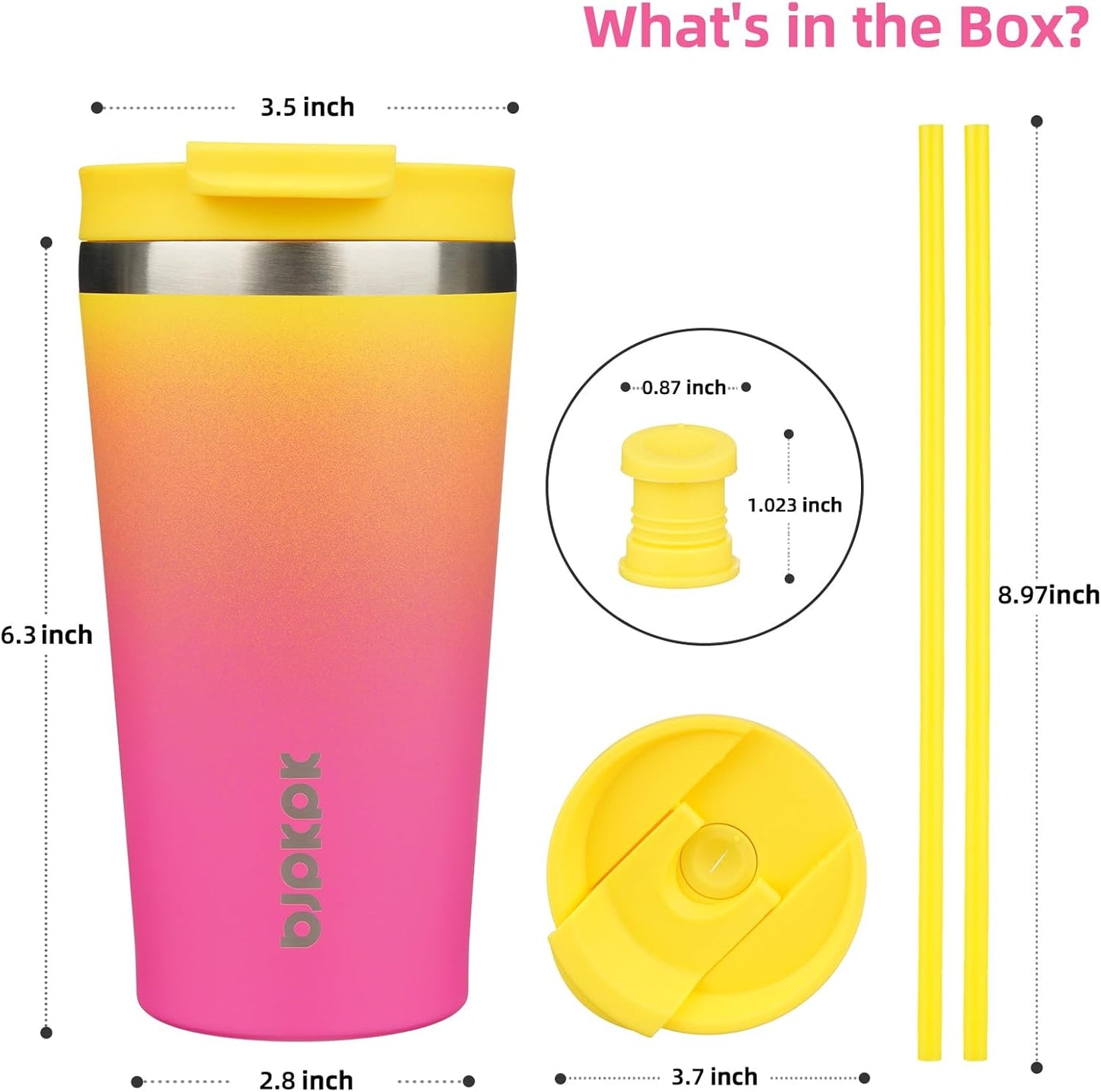 BJPKPK 22oz Insulated Tumbler With lid And Straw Stainless Steel Tumblers Travel Coffee Mug Reusable Thermal Cup,Sky